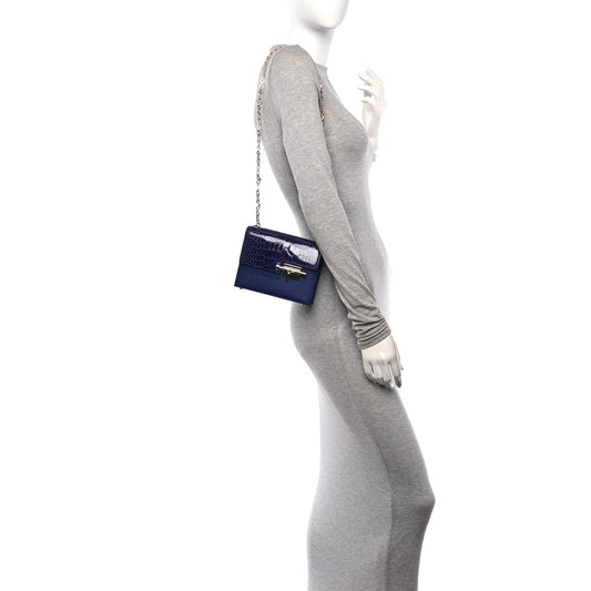 Epsom Shiny Alligator Mini Verrou Chaine Bag Bleu Encre Black
