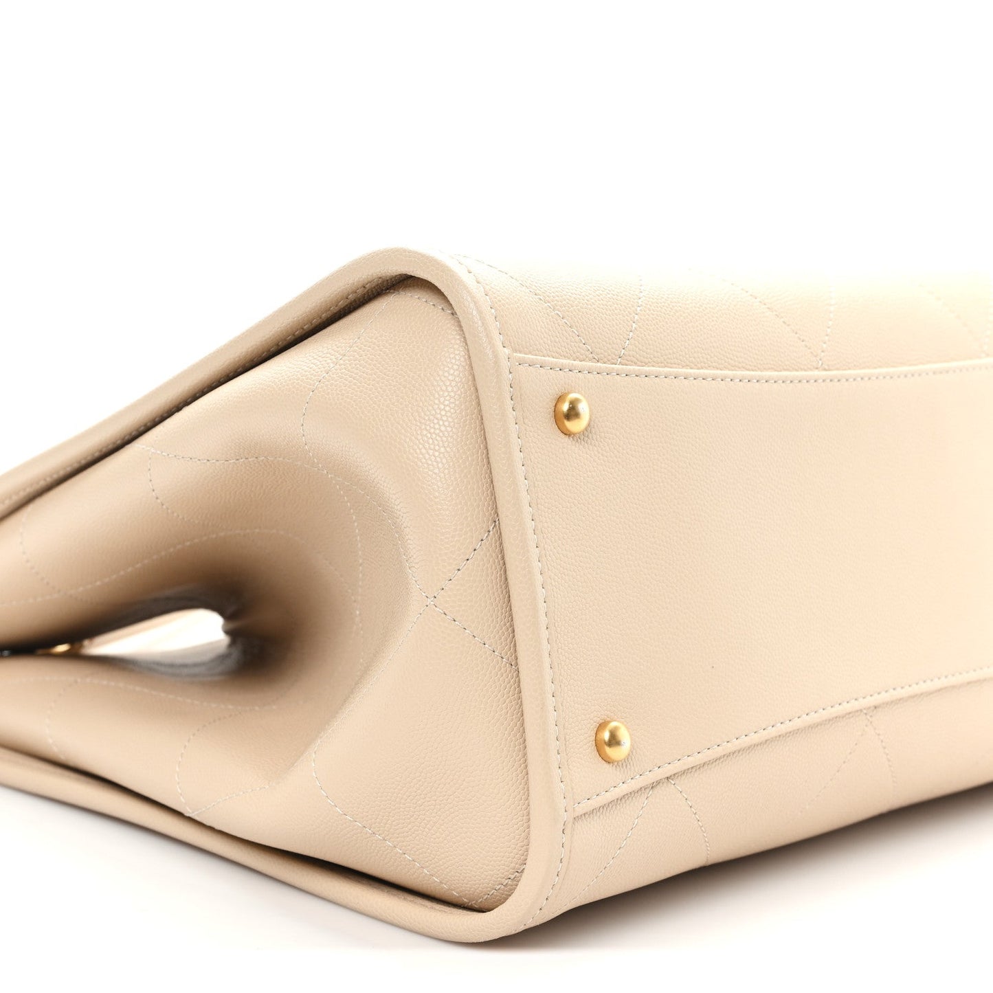 Caviar Stitched Pocket CC Large Tote Light Beige
