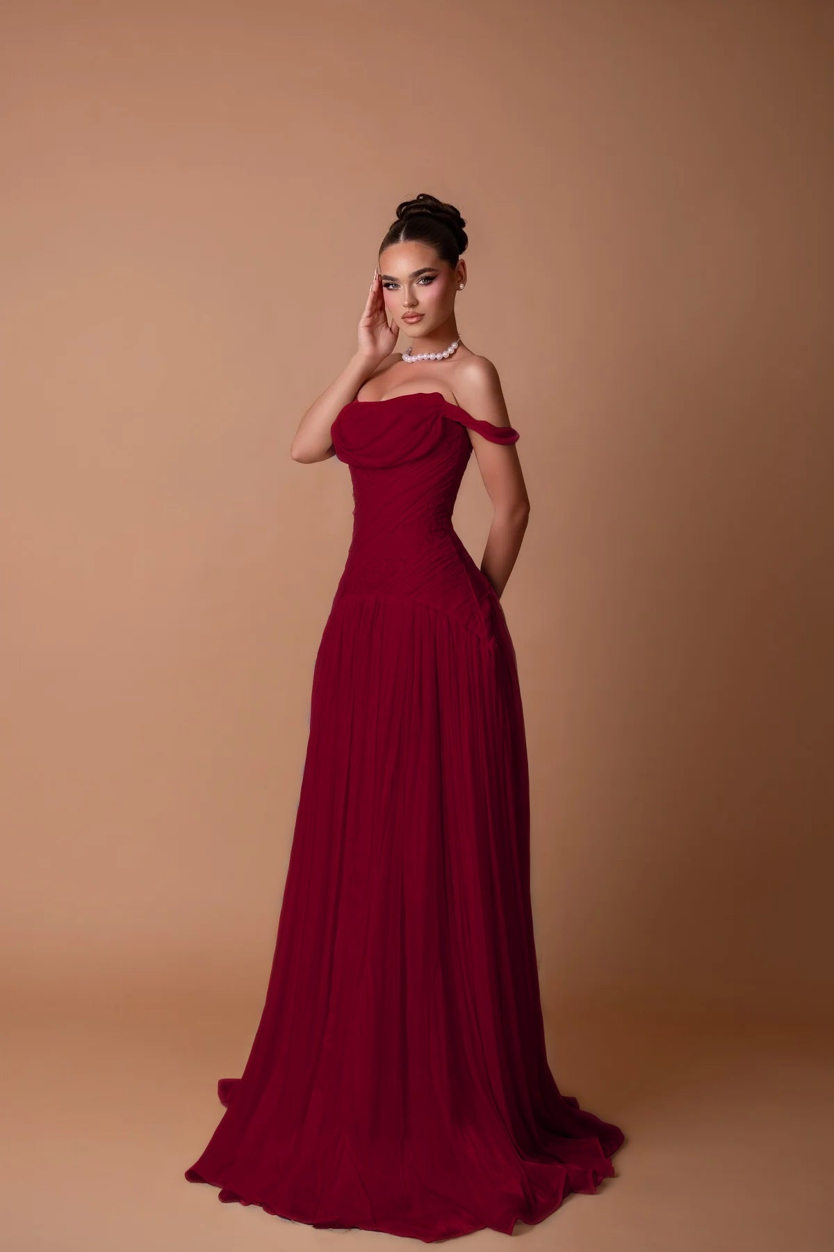 Charming White Off-the-Shoulder A-Line Evening Dress in Chiffon Pleated