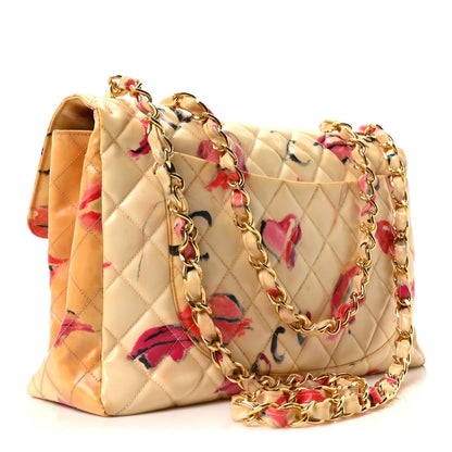 Coated Canvas Quilted Lips and Kisses Graffiti XL Jumbo Single Flap White Multicolor
