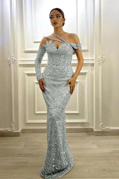 Gorgeous Long Sleeves Lavender Sequins Prom Dress Mermaid