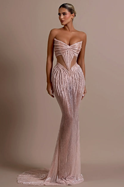 Sexy Sleeveless V-Neck Mermaid Prom Dress With Beads