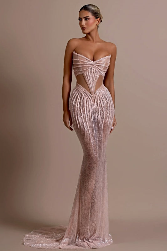Sexy Sleeveless V-Neck Mermaid Prom Dress With Beads