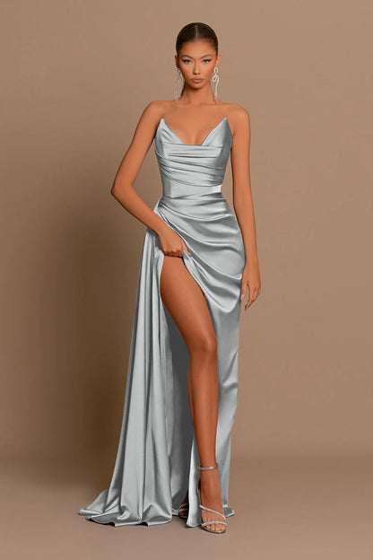 Amazing Blue Mermaid Strapless Prom Dress Unique Style For Party