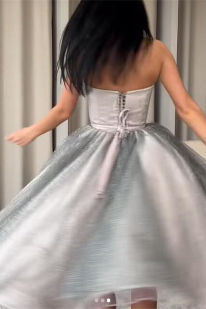 Strapless Silver Short A-Line Prom Dress With Sequins