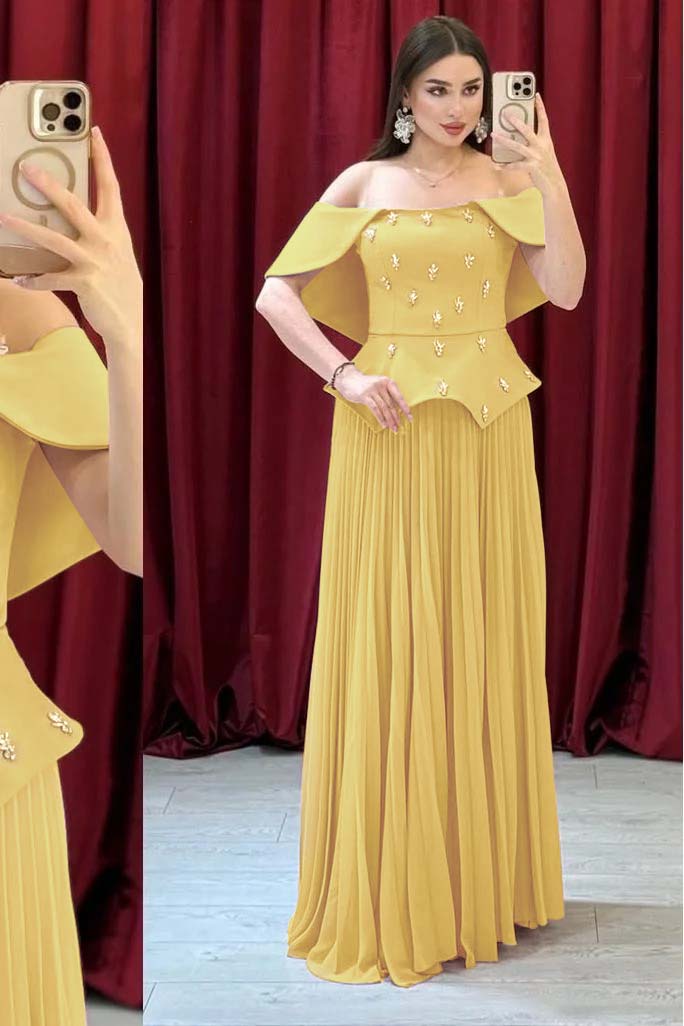 Chic Off The Shoulder Sleeveless Long Prom Dress With Beading
