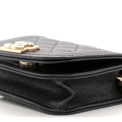 Caviar Quilted Boy Flap Waist Belt Bag Black