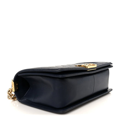 Lambskin Quilted Medium Boy Flap Dark Navy
