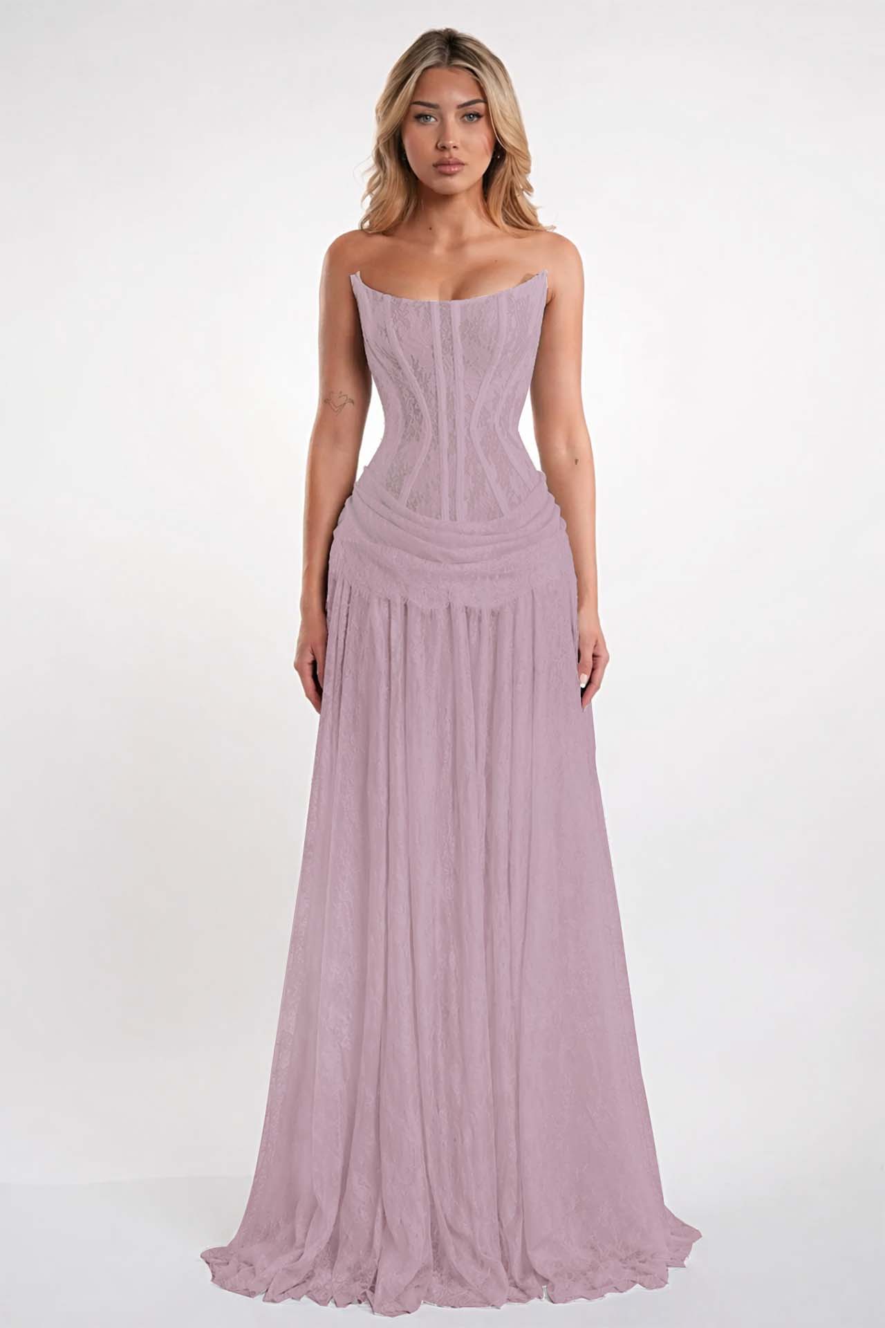 Elegant Black Strapless Evening Dress Sheath Floor Length With Lace