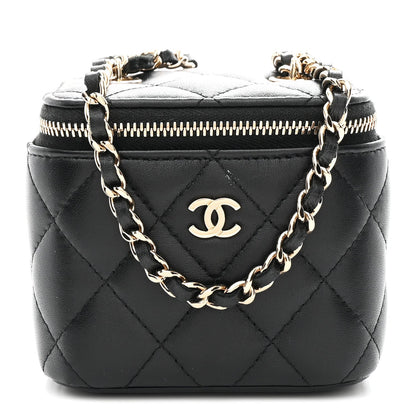 Lambskin Quilted Mini Vanity Case With Chain Black