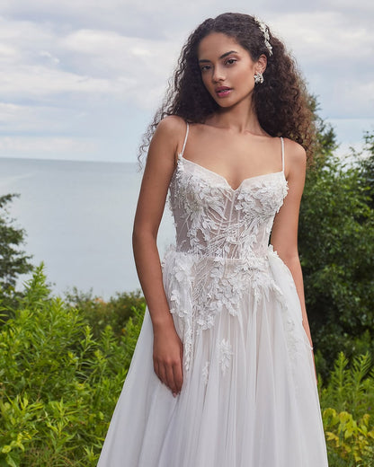 White Sleeveless Spaghetti Straps V-Neck Embroidery Prom Dress