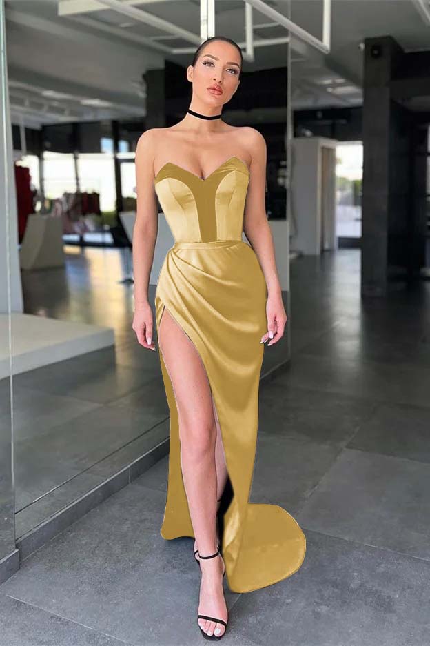 Elegant Sweetheart Mermaid Prom Black Dress With Slit