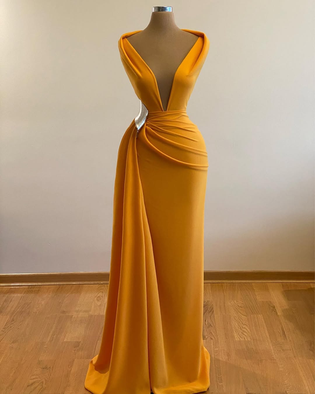 Simple Orange Sleeveless Deep V-Neck Mermaid Prom Dress