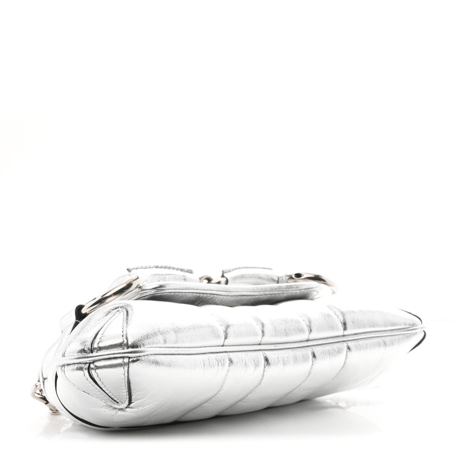 Metallic Nappa Vertical Matelasse Small Maxi Horsebit Chain Shoulder Bag Silver