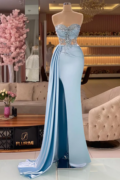 Sleeveless Strapless Sweetheart Beads Mermaid Prom Dress