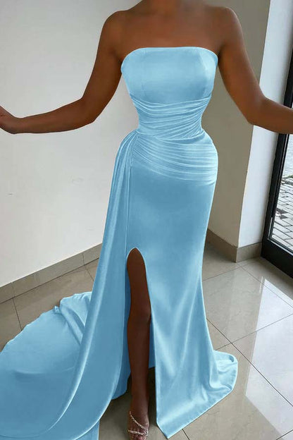 Yellow Strapless Prom Dress Court With Split