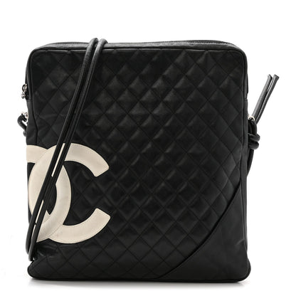 Calfskin Quilted Large Cambon Messenger Black White