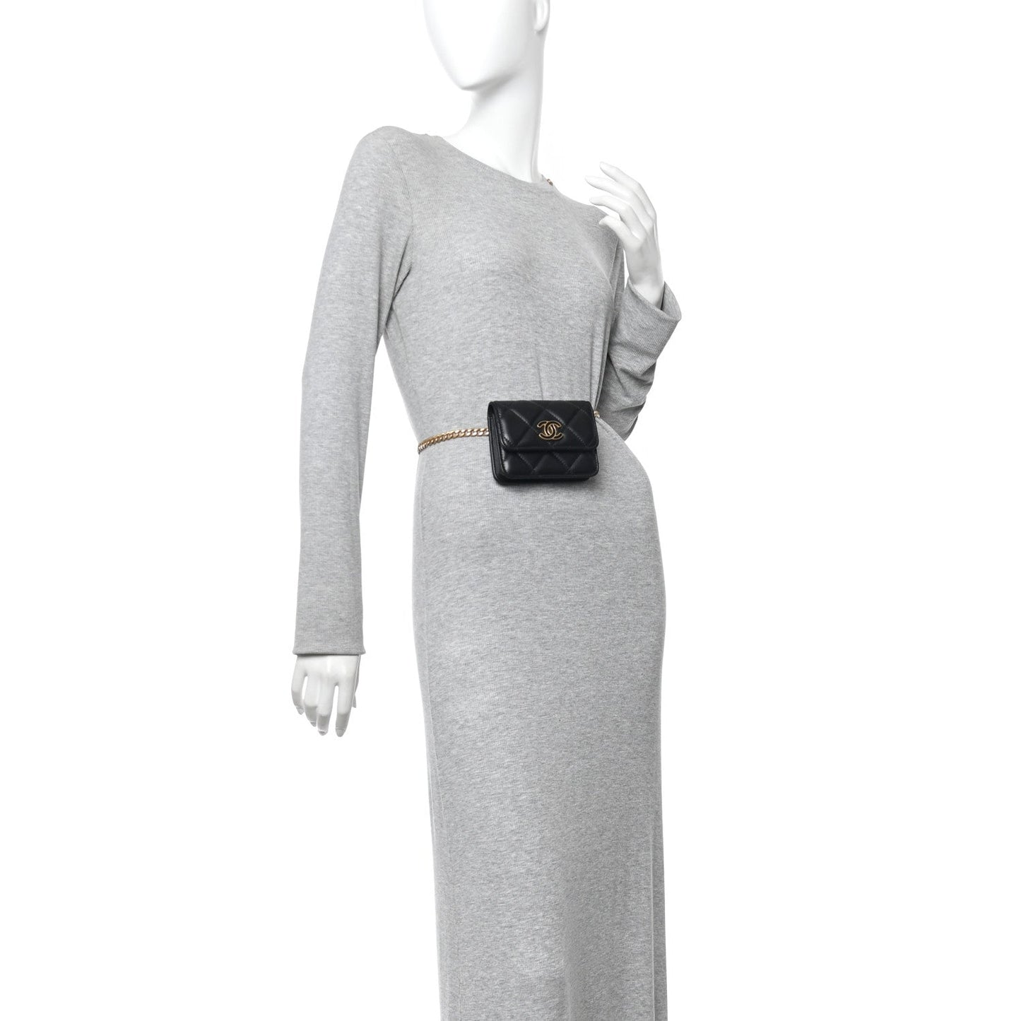 Lambskin Enamel Quilted Pending CC Flap Belt Bag Black