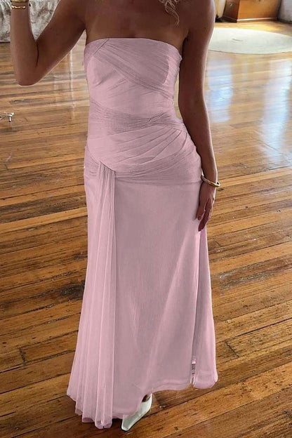 Chic Strapless Sleeveless Long Mermaid Prom Dress With Pleated