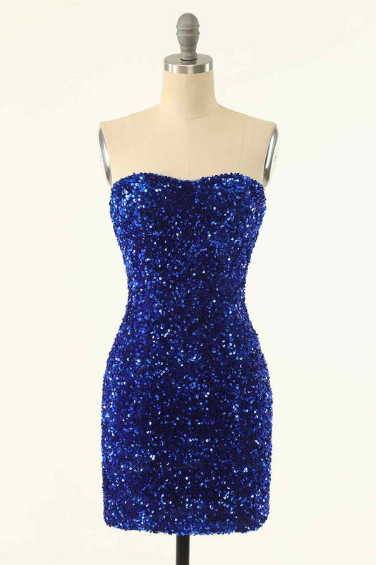 Sheath Strapless Sequins Mini Homecoming Dress