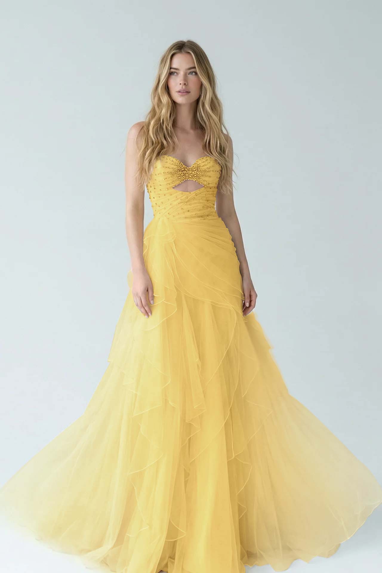 White Sweetheart A-Line Evening Dress Floor Length Pleated with Rhinestone