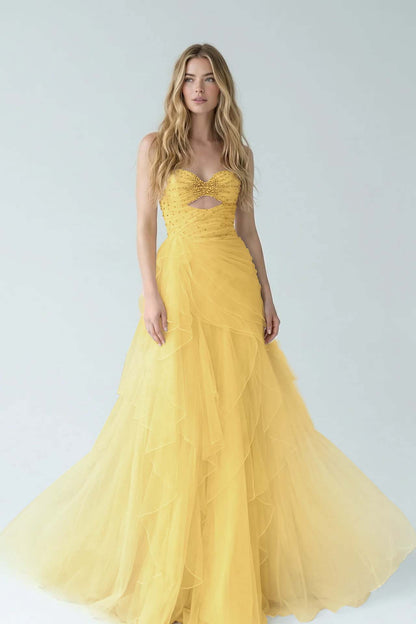 White Sweetheart A-Line Evening Dress Floor Length Pleated with Rhinestone