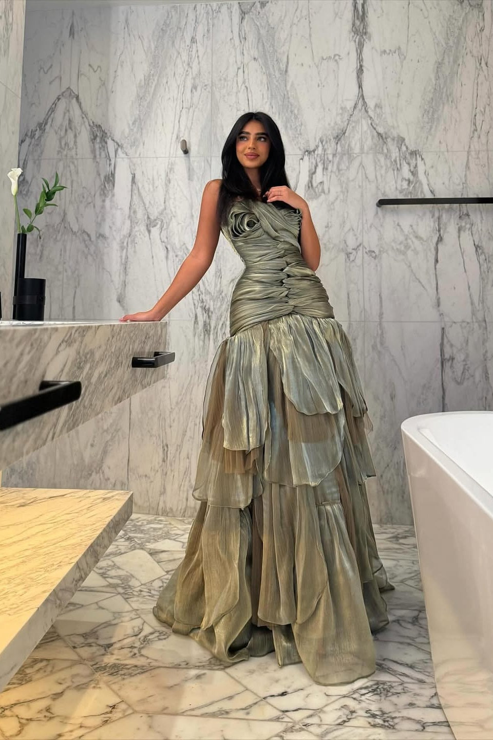 Luxurious Sleeveless A Line Layered Pleated Couture Prom Dress