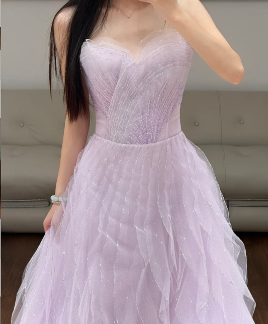 A Line Lilac Prom Party Dress Tulle Formal Gowns Evening Dress  fg8680