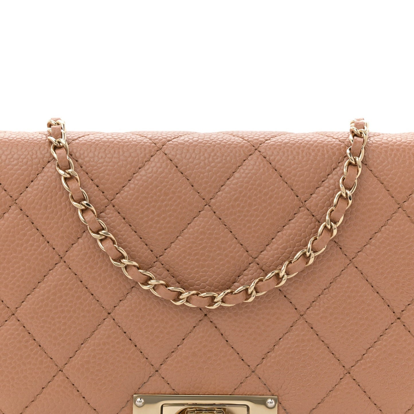Caviar Quilted Golden Class Wallet On Chain WOC Beige