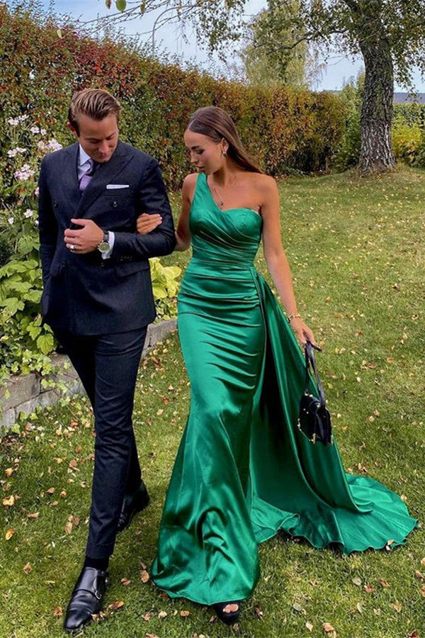 One Shoulder Green Prom Dress Long