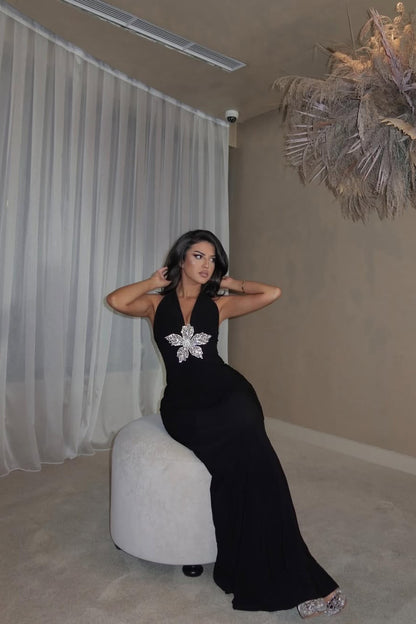 Black Sleeveless Halter Straps Mermaid Prom Dress