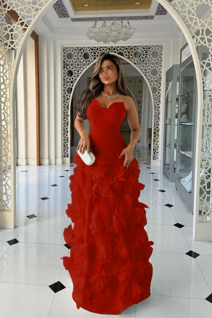 Daffodil Strapless Evening Dress Sleeveless Floor Length With Flower