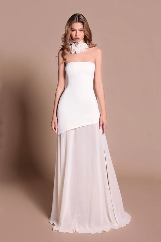Elegant White Square Sleeveless Evening Dress With Tulle