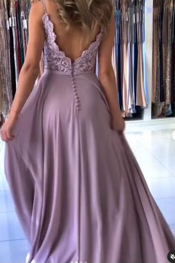 Applique Mermaid Prom Dress Spaghetti-Straps With Slit