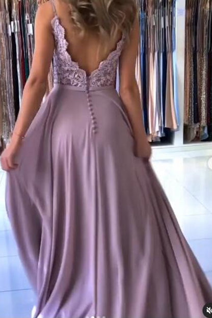 Applique Mermaid Prom Dress Spaghetti-Straps With Slit