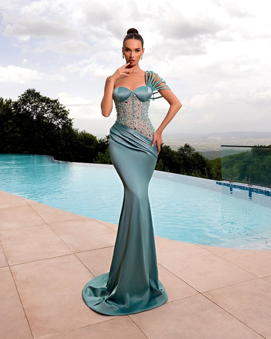 Sleeveless One-Shoulders Sweetheart Beads Mermaid Prom Dress