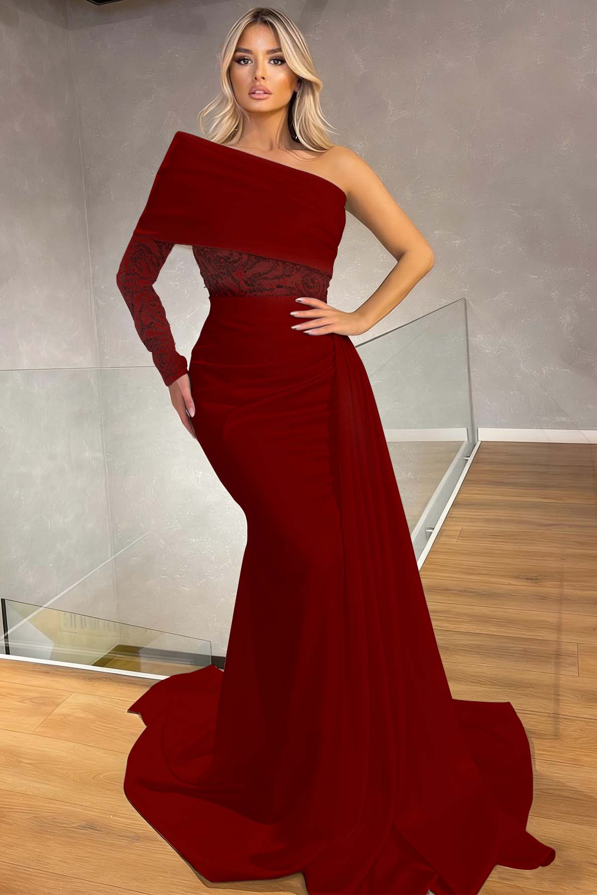 Sexy One Shoulder Long Sleeve Mermaid Evening Dress With Ruffles Sequins