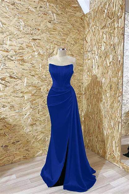 Modern Dark Green Strapless Mermaid Prom Dress Pleated With Ruffles