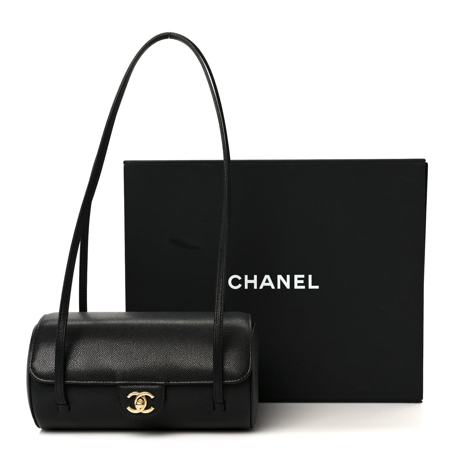 Shiny Caviar Preppy Coco Small Bowling Bag Black