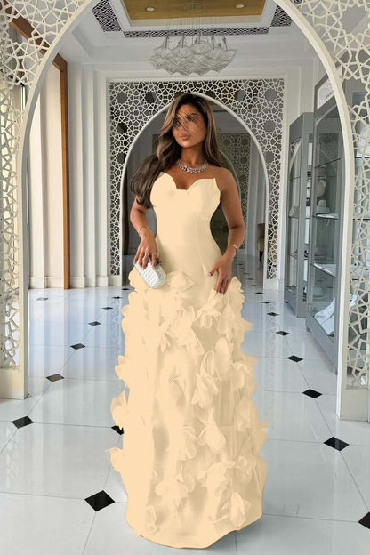 Daffodil Strapless Evening Dress Sleeveless Floor Length With Flower