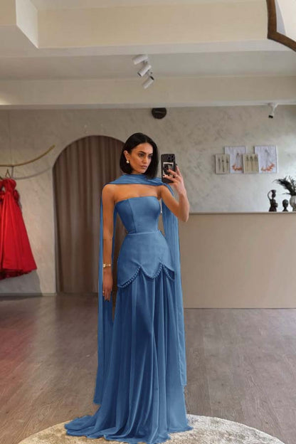Glamorous White Satin Sleeveless Strapless Long Pleated Prom Dress with Beadings
