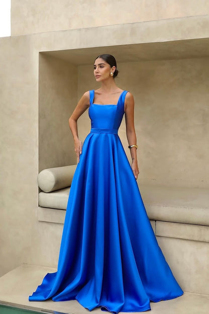 Chic Sleeveless Square A Line Satin Prom Dress