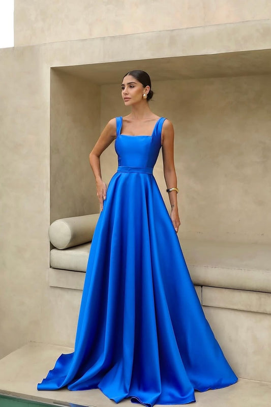 Chic Sleeveless Square A Line Satin Prom Dress
