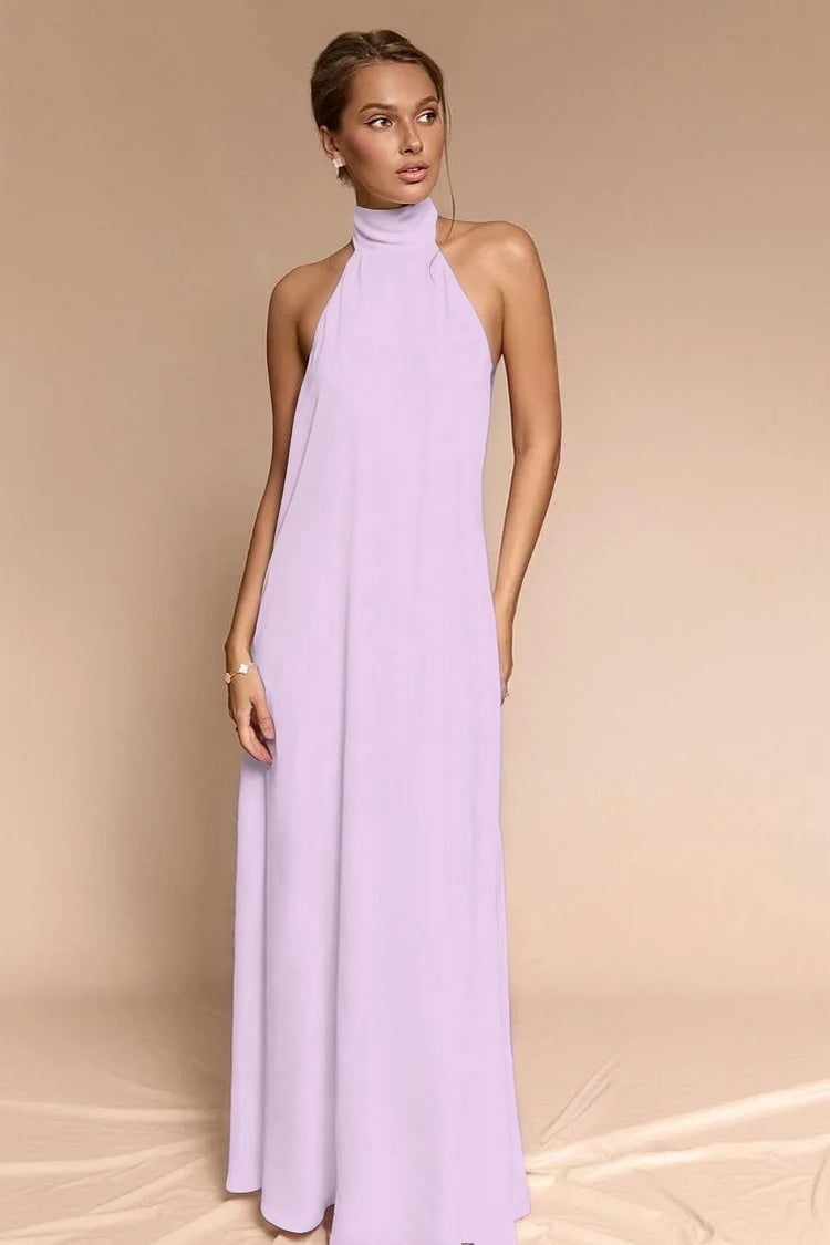 Stunning Halter Backless Sleeveless Long Prom Dress With Pleated