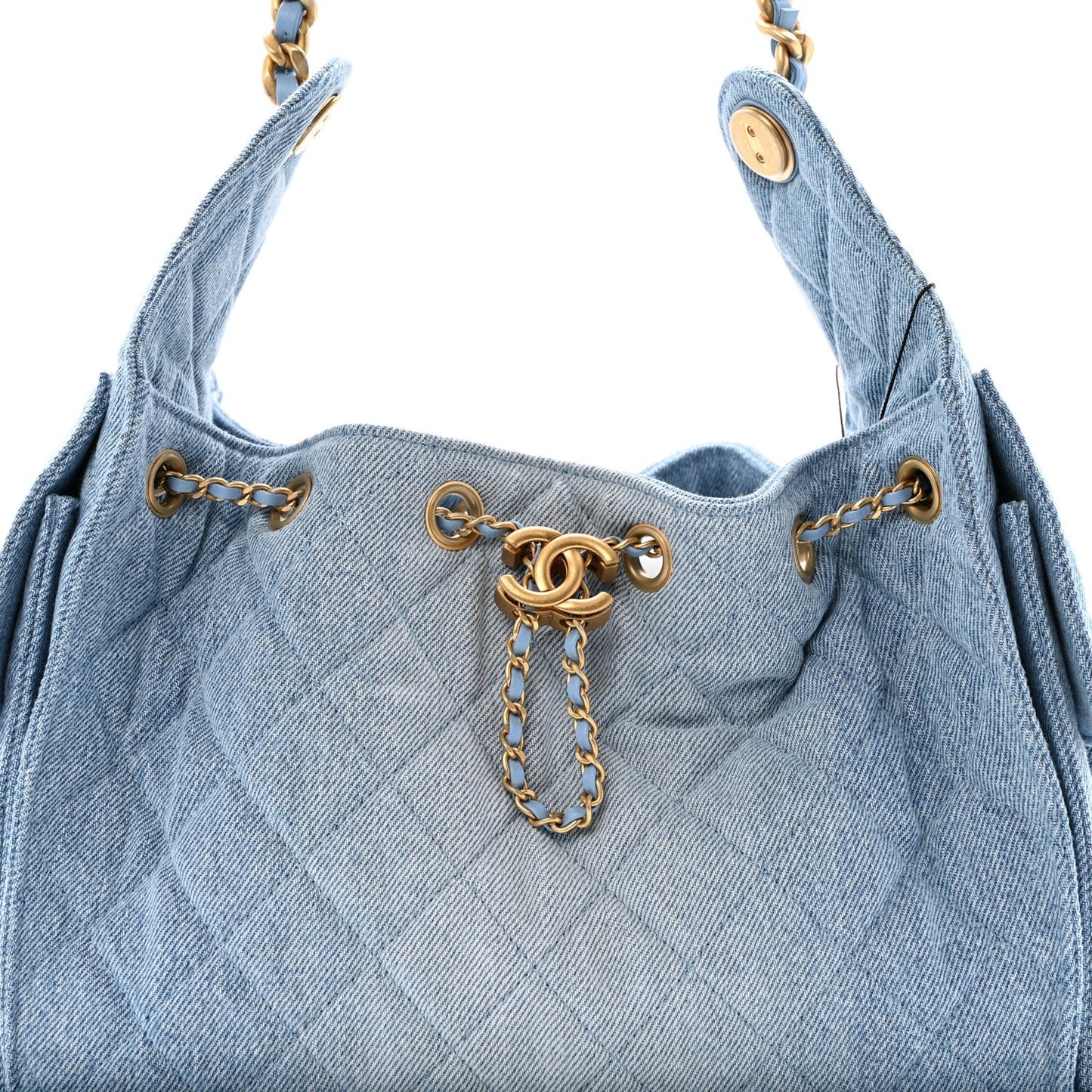 Washed Denim Quilted Small Chanel 25 Handbag Blue