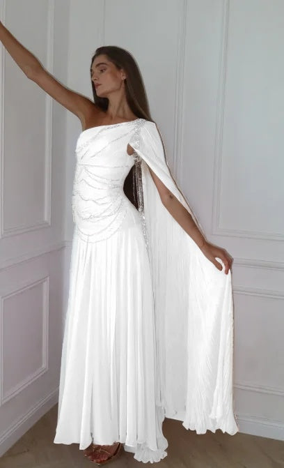 Blushing Pink One Shoulder Sheath Evening Dress With Beadings