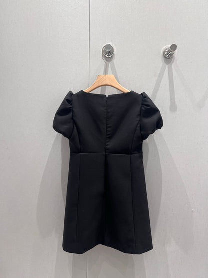 Celine 25 Rhinestone Button Mini Dress Black Wool 220842