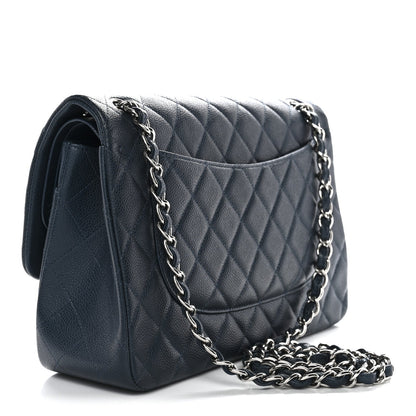 Caviar Quilted Jumbo Double Flap Blue