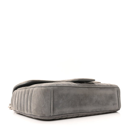 Camoscio Impunture Diagramme Medium Chain Flap Shoulder Bag Grey