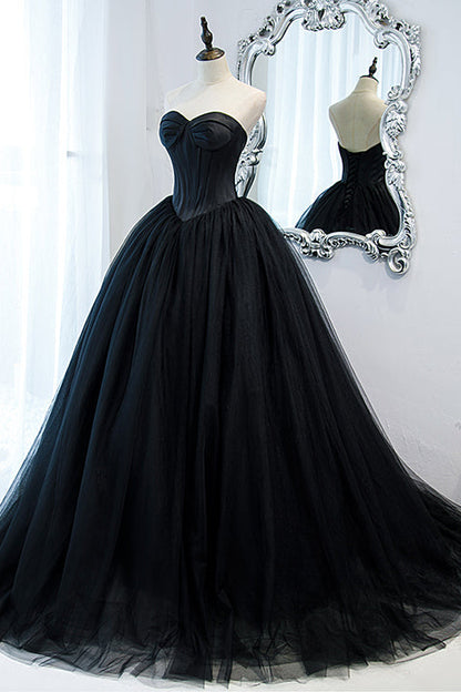 Elegant Black Sweetheart Long Evening Dress Ball Grown With Sleeveless